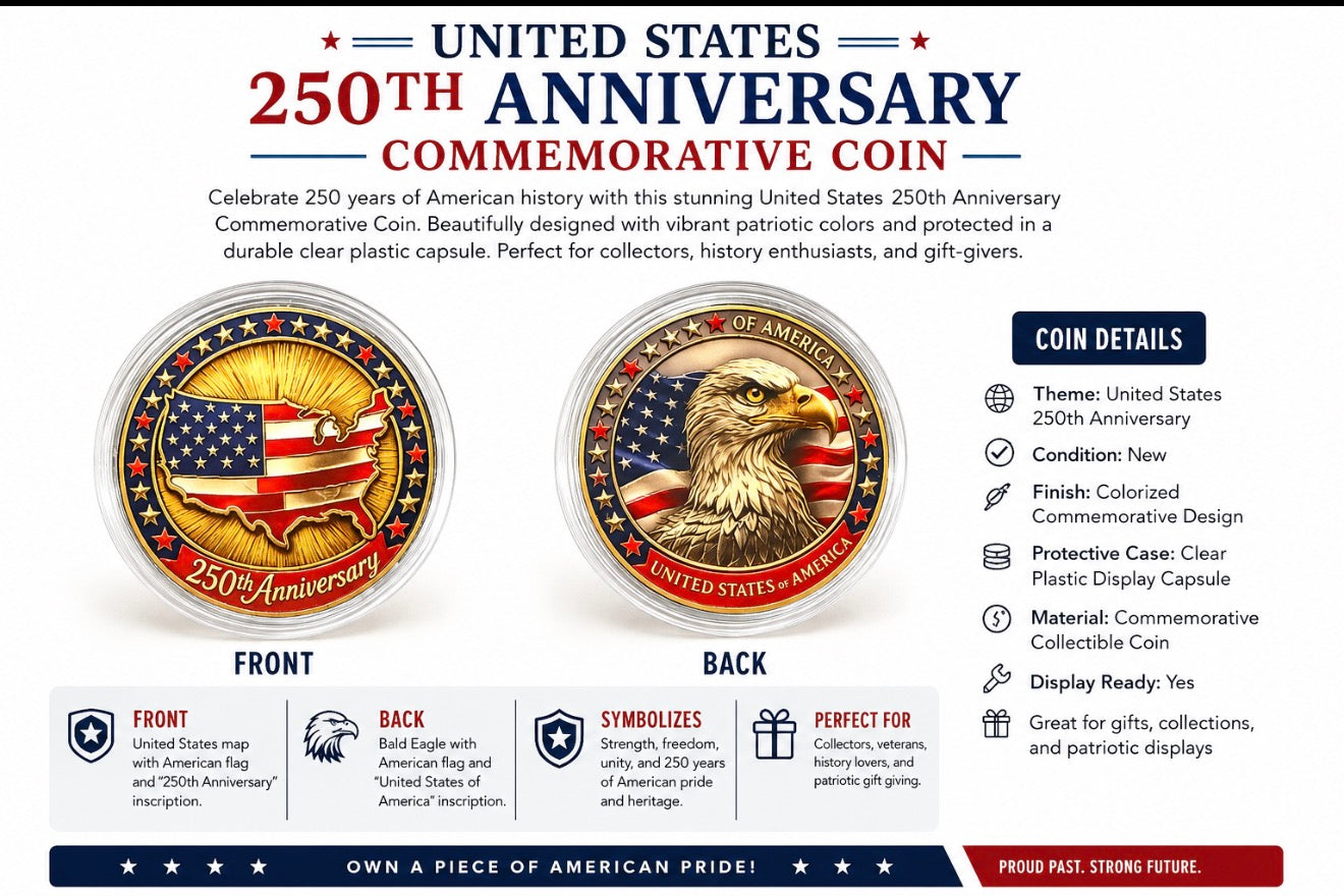 United States 250th Anniversary Commemorative Coin (Front & Back)