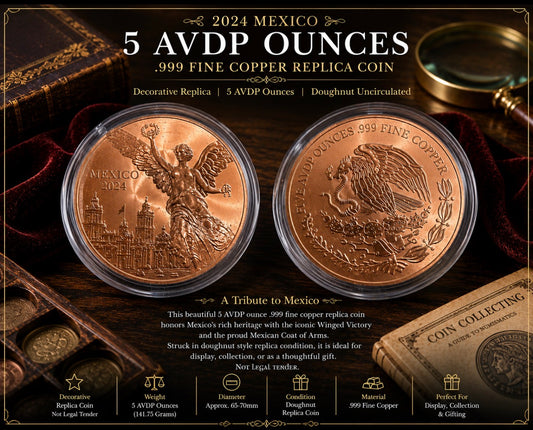 5 ounce Mexican copper coin this is a picture of the front and back