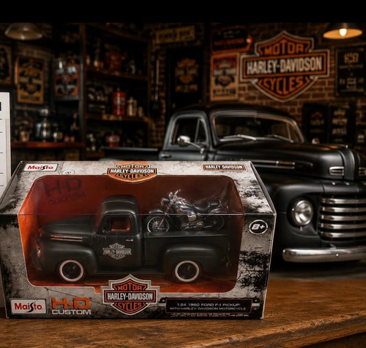 Maisto Harley-Davidson Custom 1950 Ford F-1 Pickup with Motorcycle – 1:24